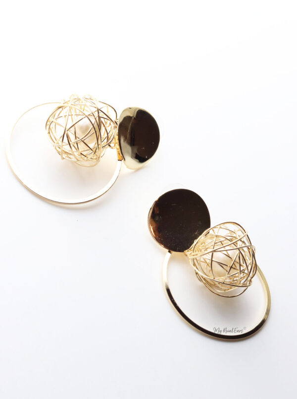 Charissa- gold statement ball drop earrings - Image 3