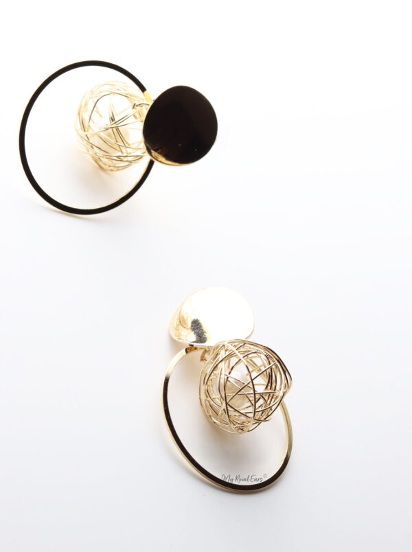 Charissa- gold statement ball drop earrings - Image 2