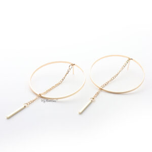 Aglaia- statement stud long drop hoop chain gold earrings