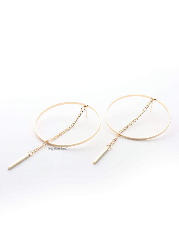 Aglaia- statement stud long drop hoop chain gold earrings
