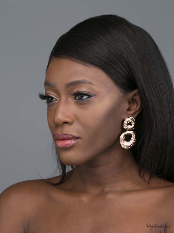 Clio- gold plated lined detailed double hoop drop earrings - My Roial Ears LTD