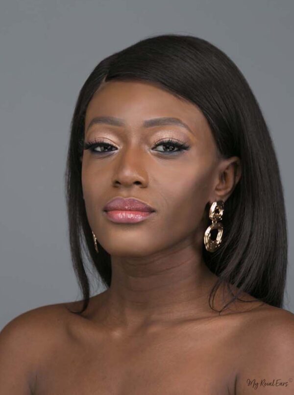 Clio- gold plated lined detailed double hoop drop earrings - My Roial Ears LTD