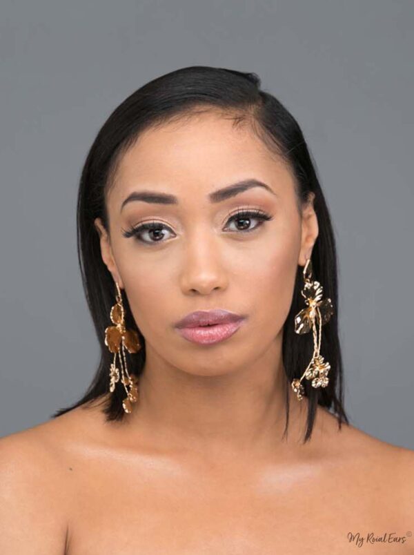 Hecate- gold plated stunning metal floral drop earrings - My Roial Ears LTD