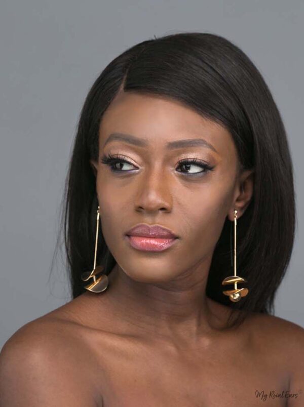 Melete- gold plated long ball drop earrings - My Roial Ears LTD