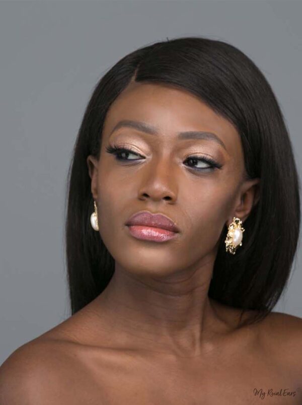 Phaenna- gold plated big pearl classy stud earrings - My Roial Ears LTD