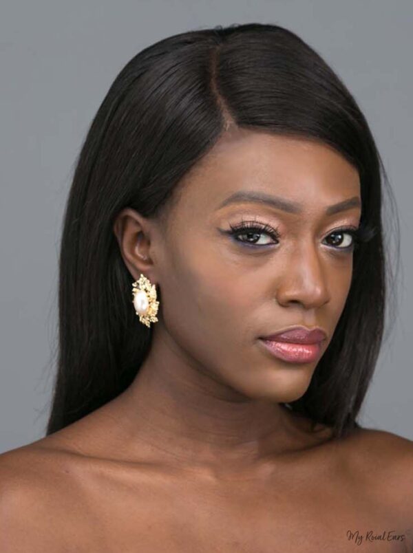 Phaenna- gold plated big pearl classy stud earrings - My Roial Ears LTD