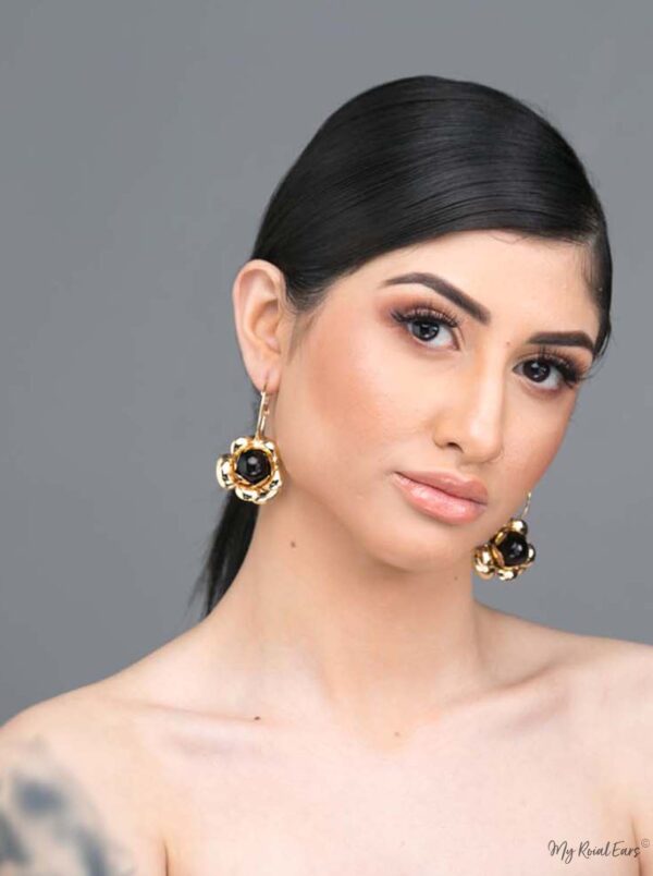 Thalia- gold plated floral hoop drop earrings - My Roial Ears LTD