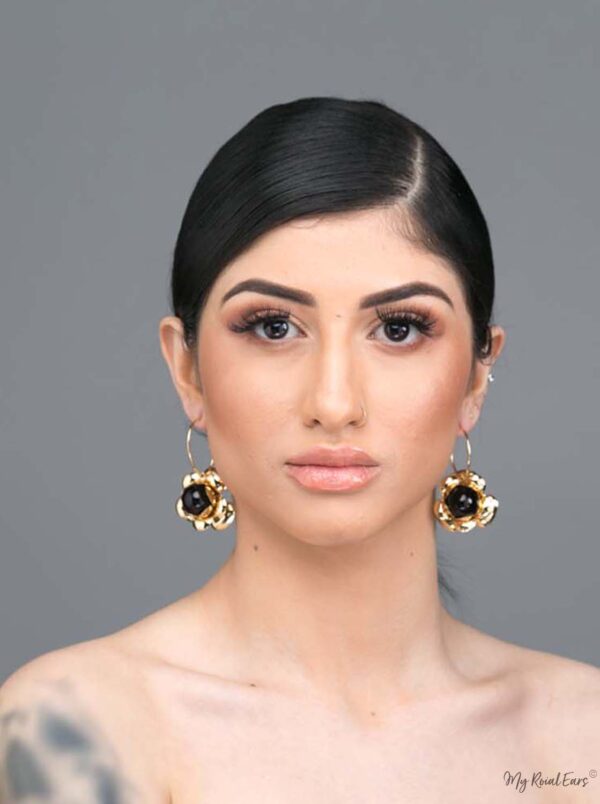 Thalia- gold plated floral hoop drop earrings - My Roial Ears LTD