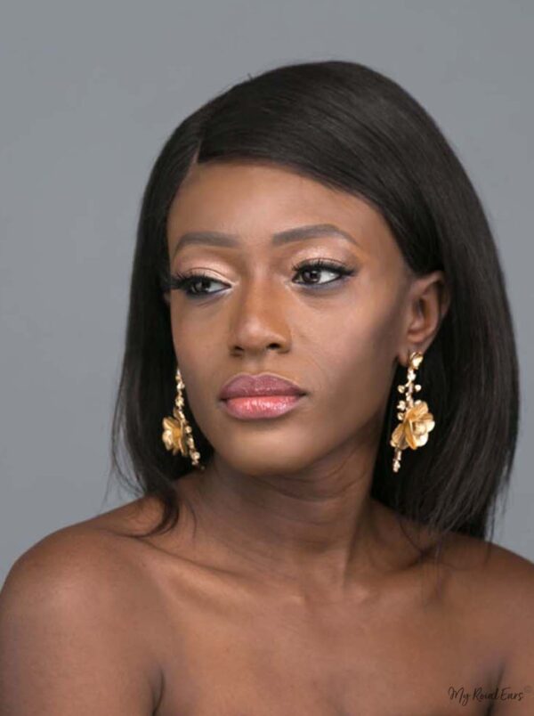 Gaia- gold plated 3d floral glam earrings - My Roial Ears LTD