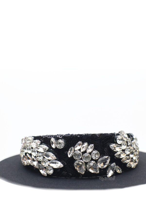 Queen Georgina- black sequin headband with rhinestone crystals - My Roial Ears LTD
