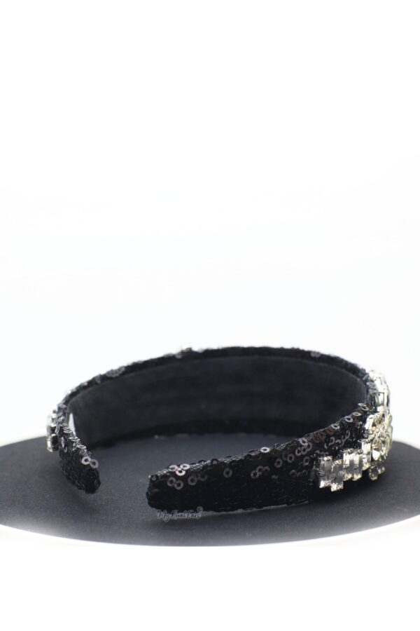 Queen Georgina- black sequin headband with rhinestone crystals - My Roial Ears LTD