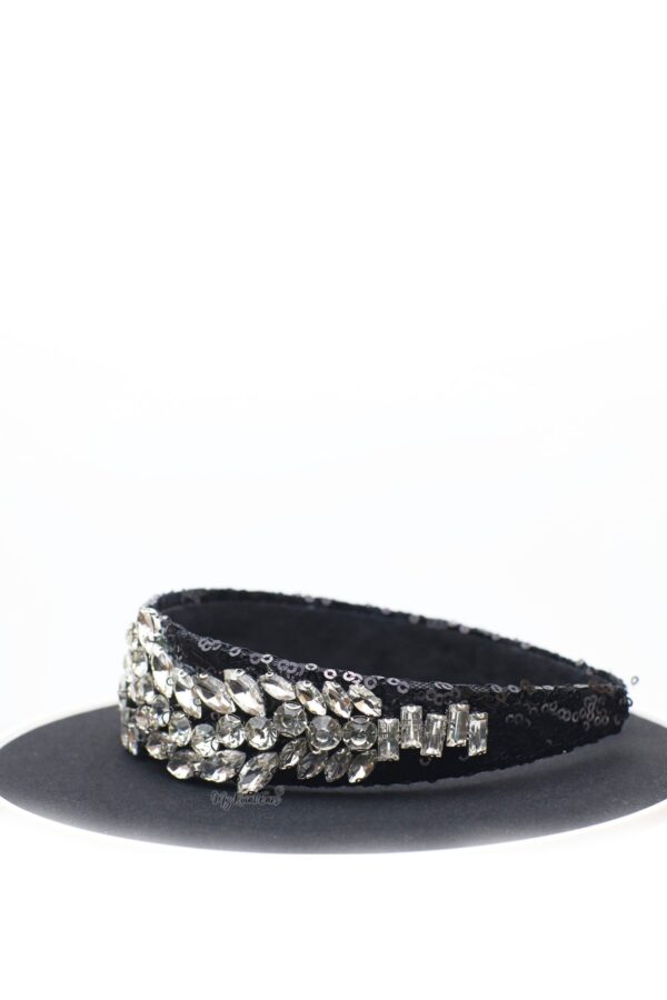 Queen Georgina- black sequin headband with rhinestone crystals - My Roial Ears LTD
