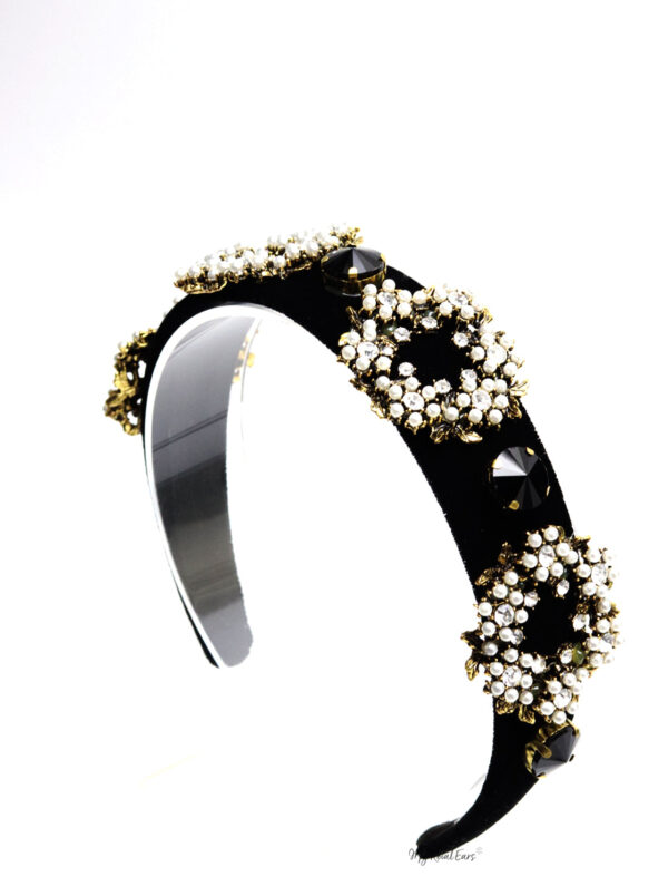 Queen Elissa- black velvet pearl circle headband - Image 5