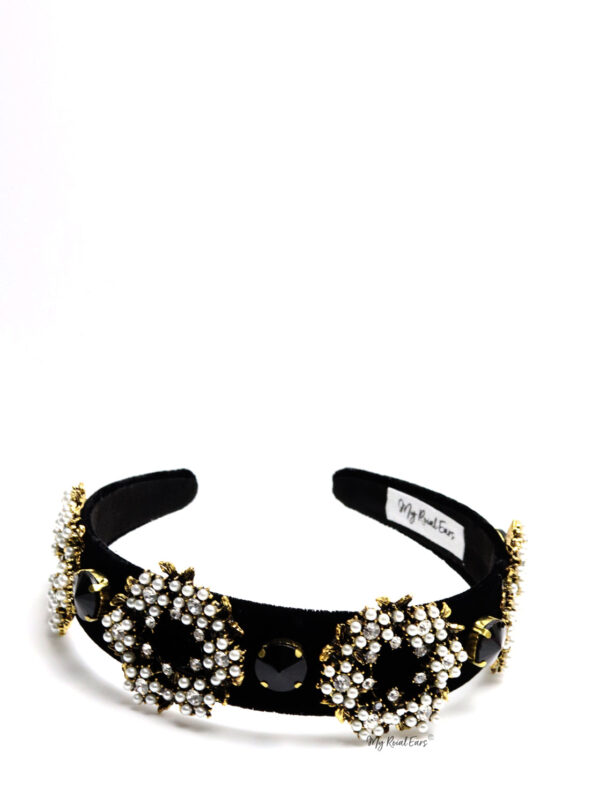 Queen Elissa- black velvet pearl circle headband - Image 6