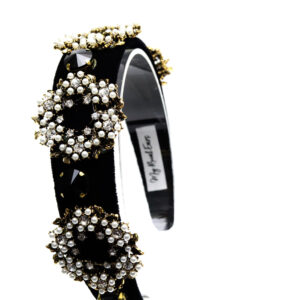Queen Elissa- black velvet pearl circle headband
