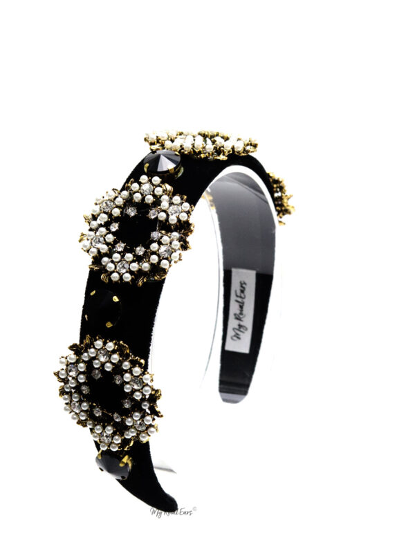 Queen Elissa- black velvet pearl circle headband - Image 9