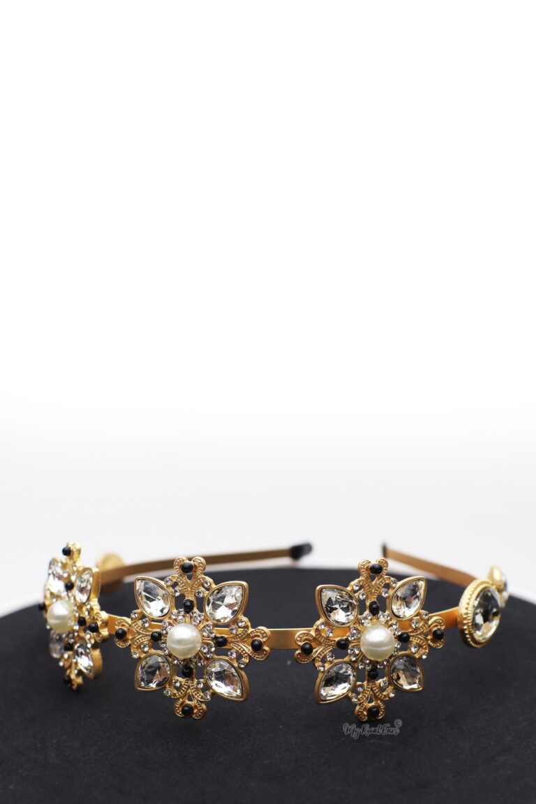 Queen Juno- gold crystal flower headband - My Roial Ears LTD