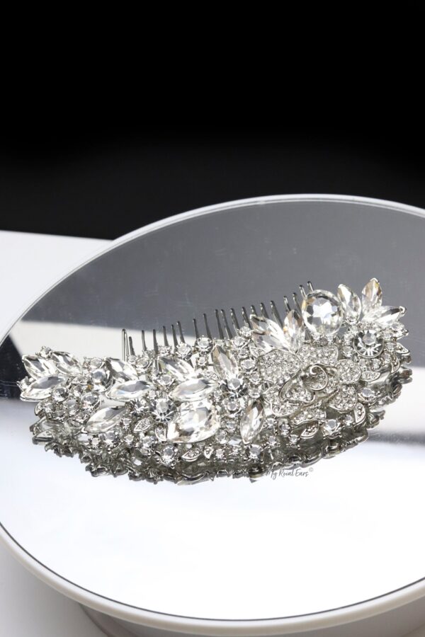 Queen Rhiannon-silver crystal glass embellished hair comb headpiece - My Roial Ears LTD