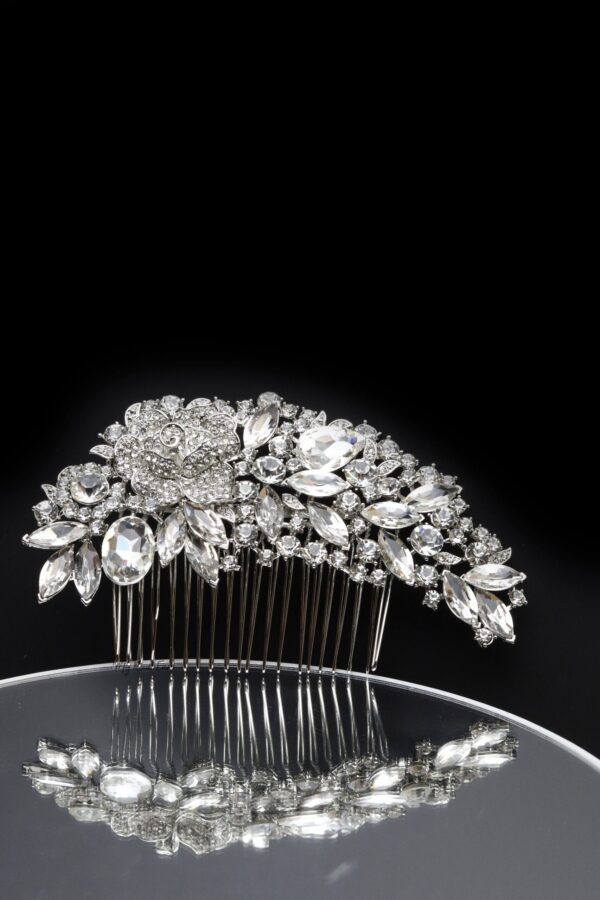 Queen Rhiannon-silver crystal glass embellished hair comb headpiece - My Roial Ears LTD