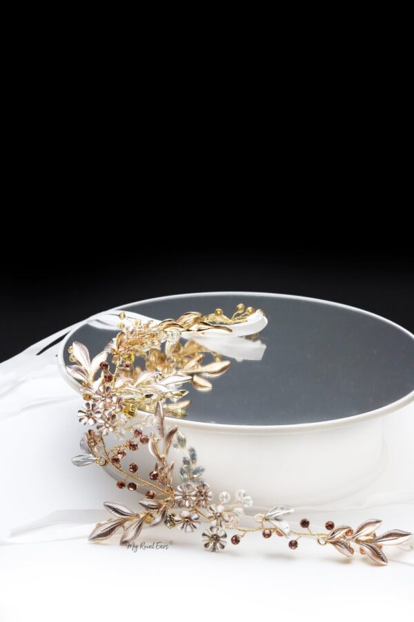 Queen Aung- a champagne floral beaded leaf headband - My Roial Ears LTD