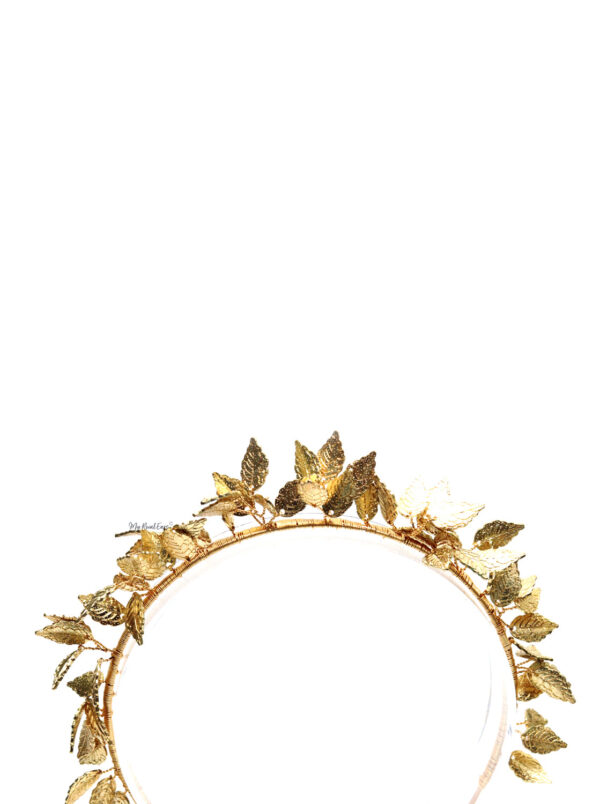 Queen Emmeline- golden leaf flower headband