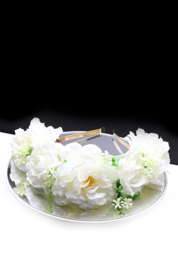 Queen Avril- white rose floral crown headband - My Roial Ears LTD