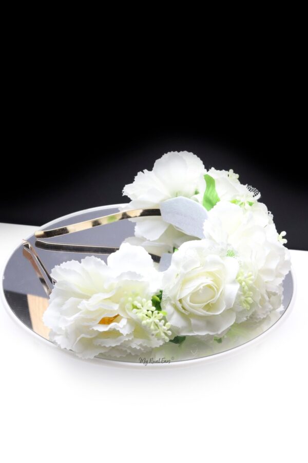Queen Avril- white rose floral crown headband - My Roial Ears LTD