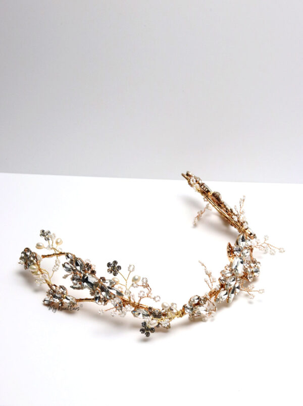 Queen Lizzie- gold handmade bridal headpiece - Image 3