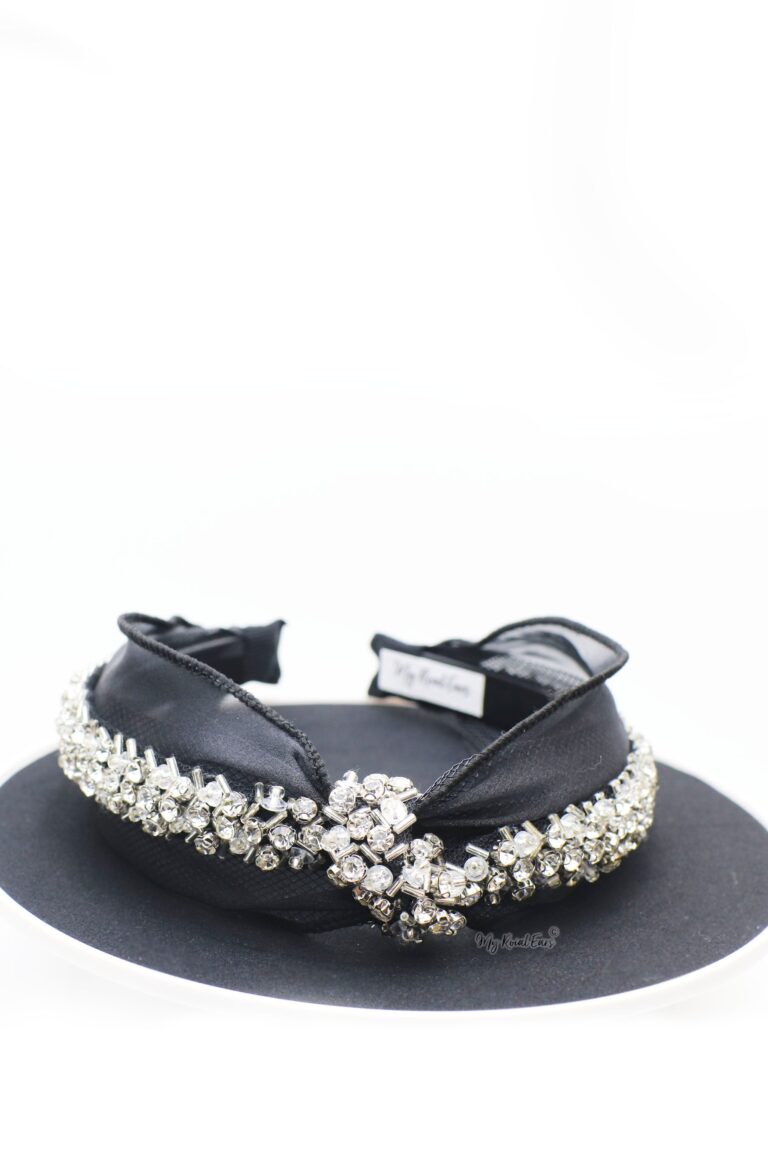 Queen Gabriella- black rhinestone crystal knotted headband - My Roial Ears LTD