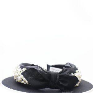 Queen Henrietta - black lace crystal knotted bow headband - My Roial Ears LTD