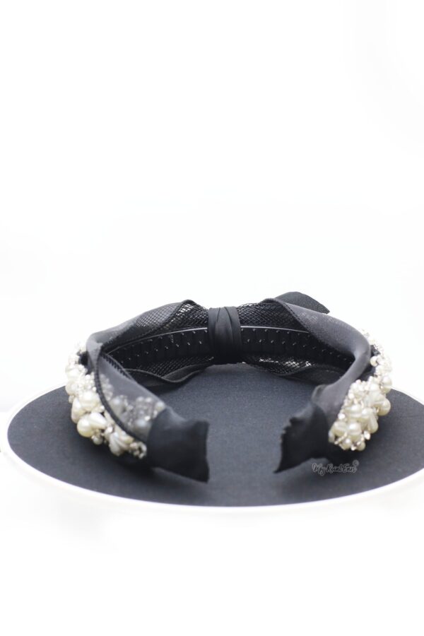 Queen Henrietta - black lace crystal knotted bow headband - My Roial Ears LTD