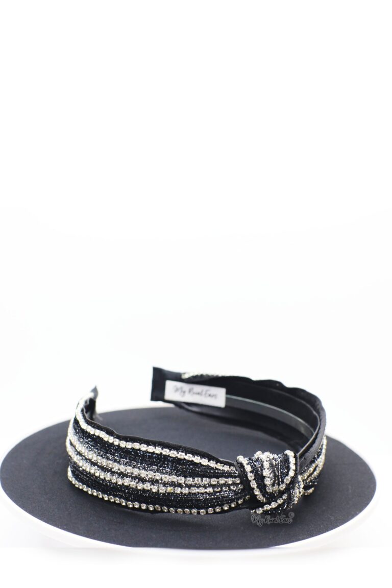 Queen Kelila- black and silver rhinestone knotted headband - My Roial Ears LTD