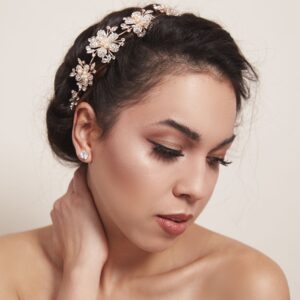 Queen Marcia- rose gold floral pearl crystal headband
