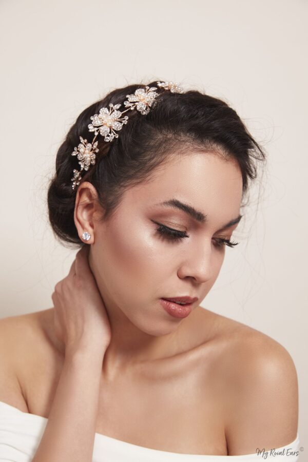 Queen Marcia- rose gold floral pearl crystal headband