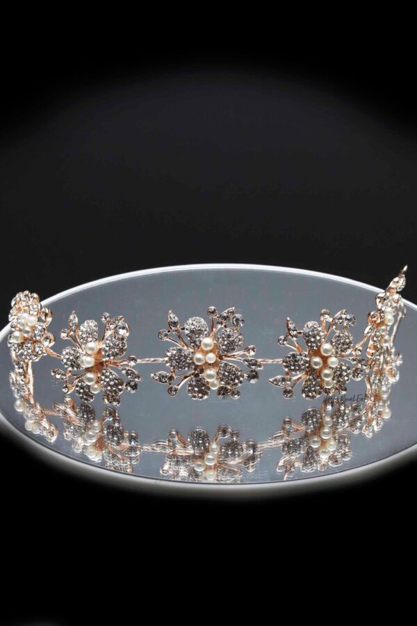 Queen Marcia- rose gold floral pearl crystal headband - Image 4