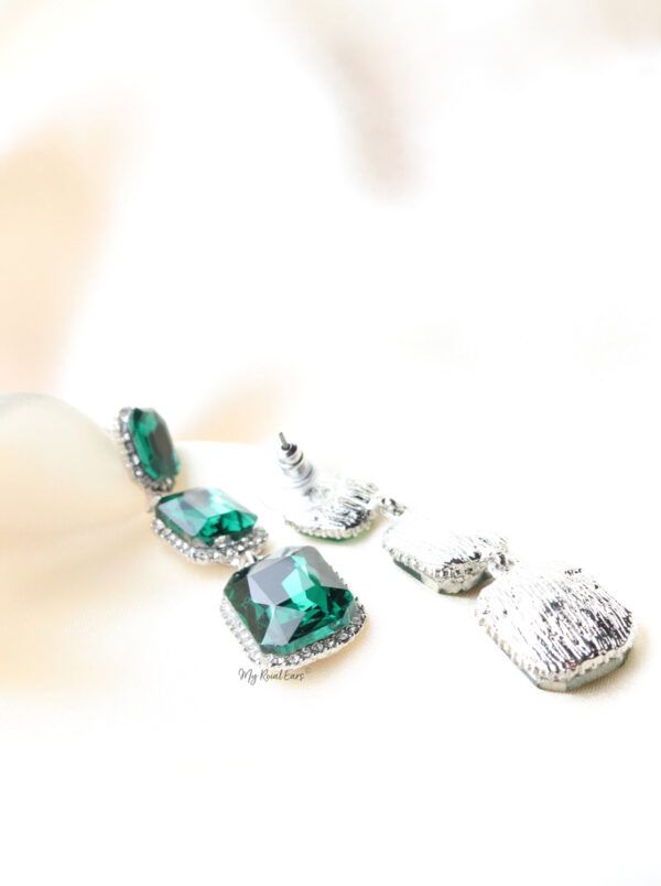 Q.Cosima- green and silver gemstones bridal earrings - Image 3