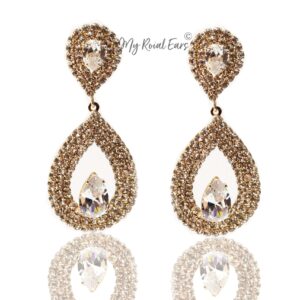 Q.MADELINE Gold-cubic zirconia statement drop earrings