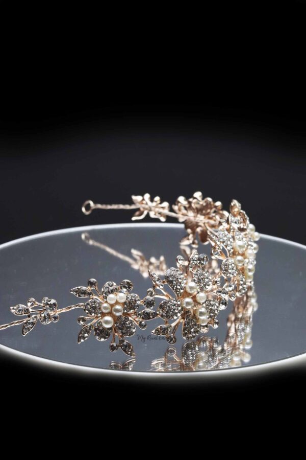 Queen Marcia- rose gold floral pearl crystal headband - Image 7