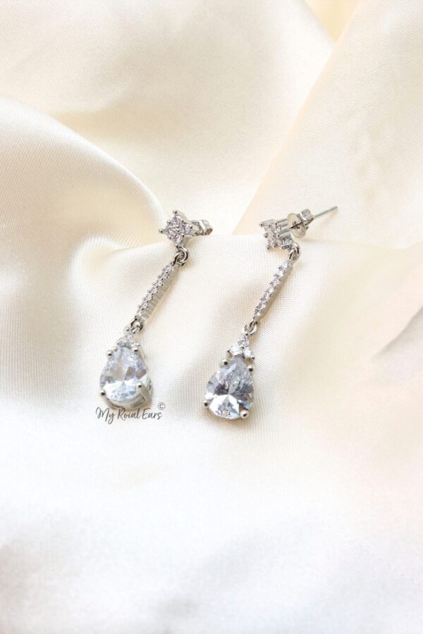Q.Yvette-silver plated zirconia bridal drop earring - Image 3