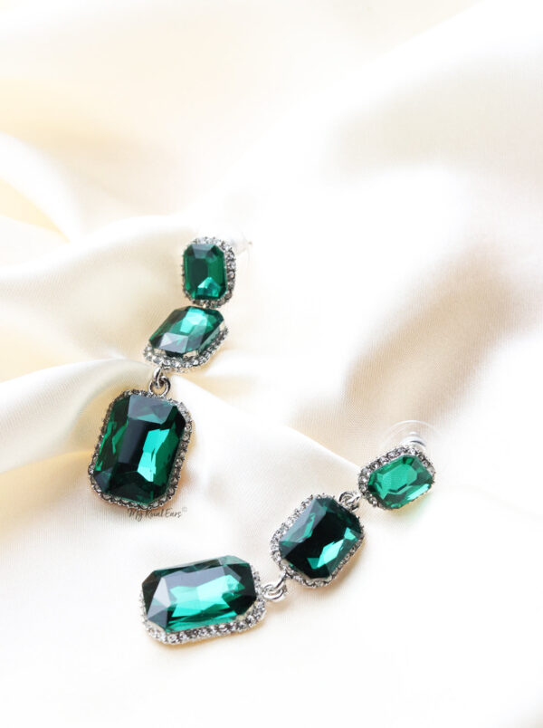 Q.Cosima- green and silver gemstones bridal earrings - Image 2
