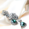 Q.Yvonne- royal elegance silver and green bridal earrings - Image 3