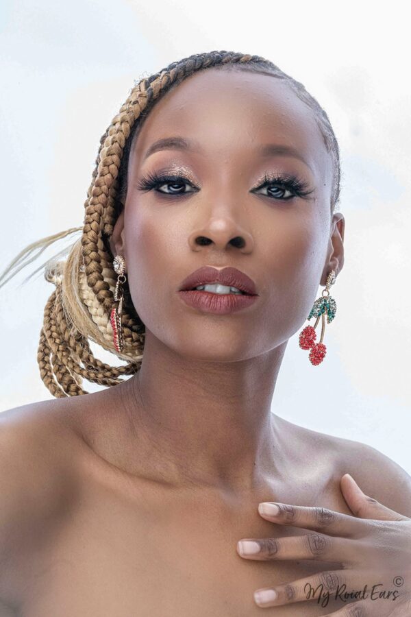 Dua L- crystal cherry drop earrings - Image 5