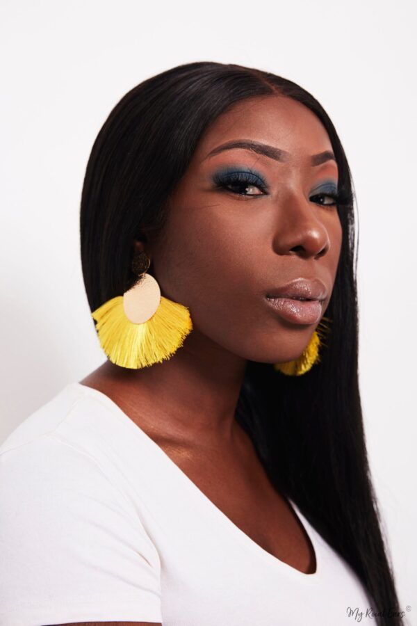 Annual Delphinium- gold and yellow tassel earrings - My Roial Ears LTD