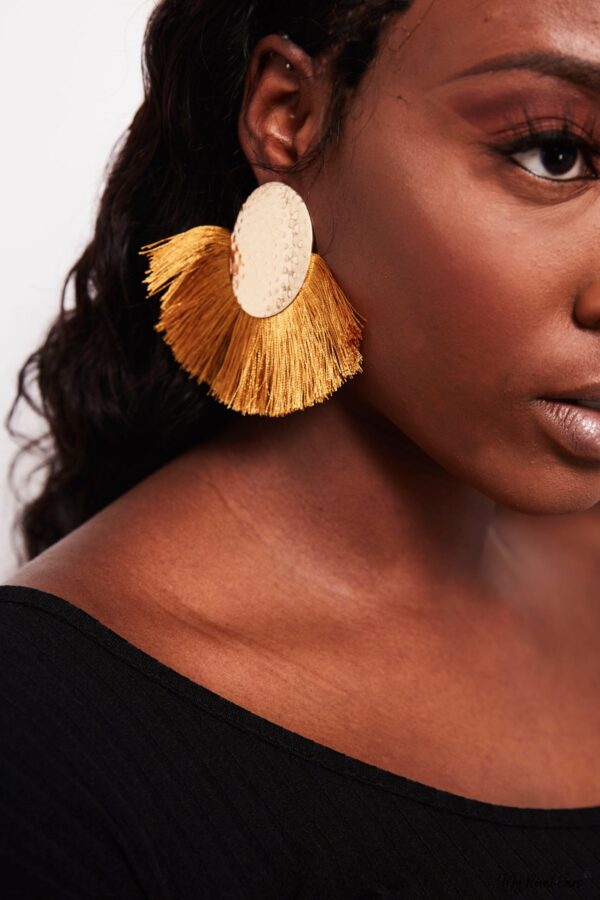 Blue Passion Green- golden egg shaped tassel earrings - My Roial Ears LTD
