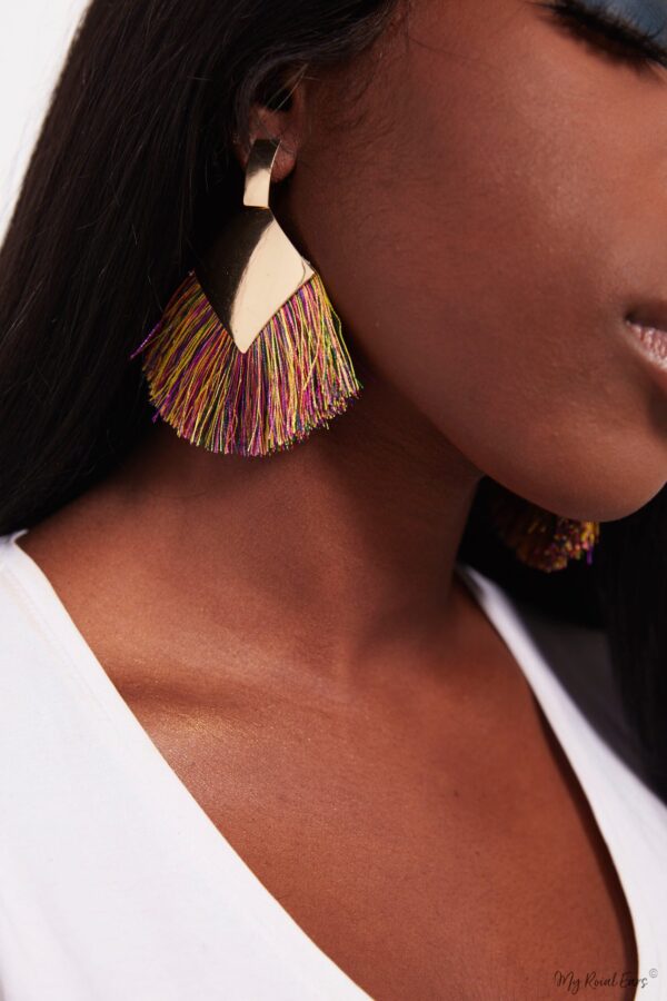 Chrysanthemum- gold multi colour tassel earrings - My Roial Ears LTD