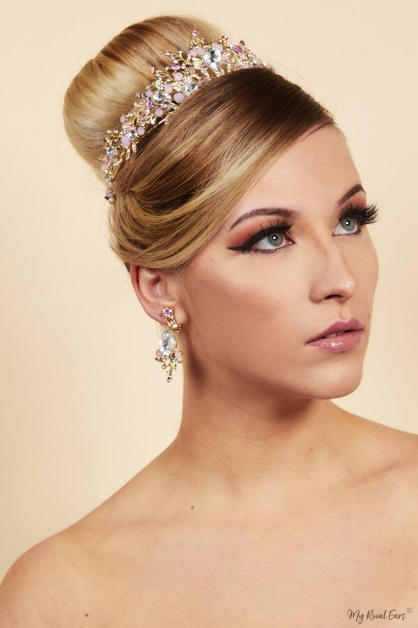 Queen Maggie- elegant royal pink tiara and earring set - My Roial Ears LTD