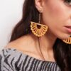 Decorative Dahlia-wooden fan shaped earrings - My Roial Ears LTD