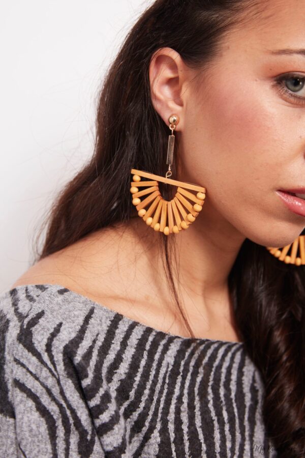 Decorative Dahlia-wooden fan shaped earrings - My Roial Ears LTD