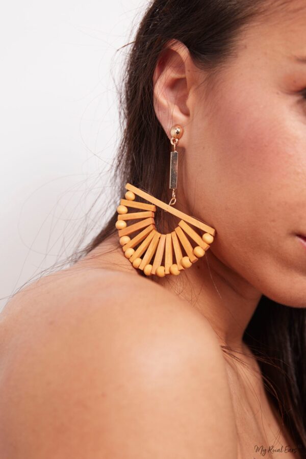 Decorative Dahlia-wooden fan shaped earrings - My Roial Ears LTD