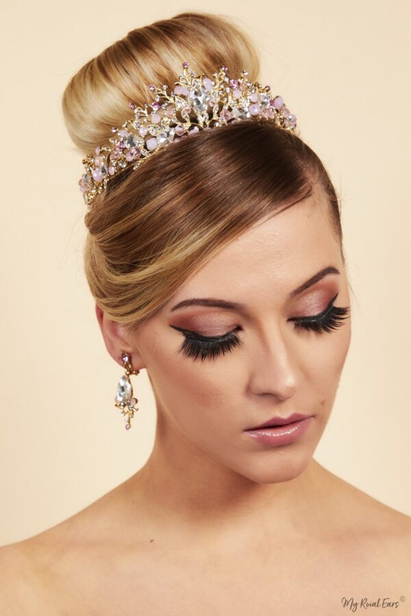 Queen Maggie- elegant royal pink tiara and earring set - My Roial Ears LTD